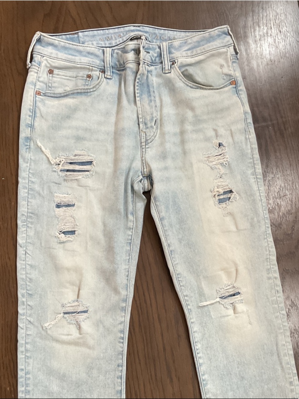 American Eagle Outfitters Airflex 360  Light Wash Distressed Straight Jeans